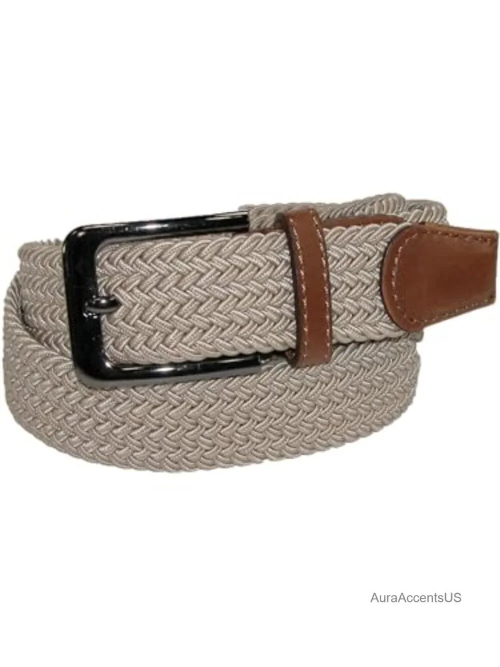 Men's Elastic Braided Stretch Belt with Silver Buckle